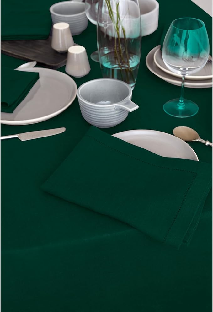 Solino Home Green Linen Tablecloth 70 x 108 Inch - 100% Pure Linen Table Cloth for Rectangle Tables - Sonoma, Machine Washable Tablecloth for Winter, St Patricks Day