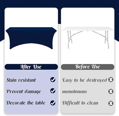 HAISIWLKJ 6 Pack Table Cloth 6ft Navy Blue Tablecloths for Rectangle Folding Table Spandex Fitted Stretch Cover Wrinkle Resistant Washable Protector for Party, Wedding, Banquet, Festival.