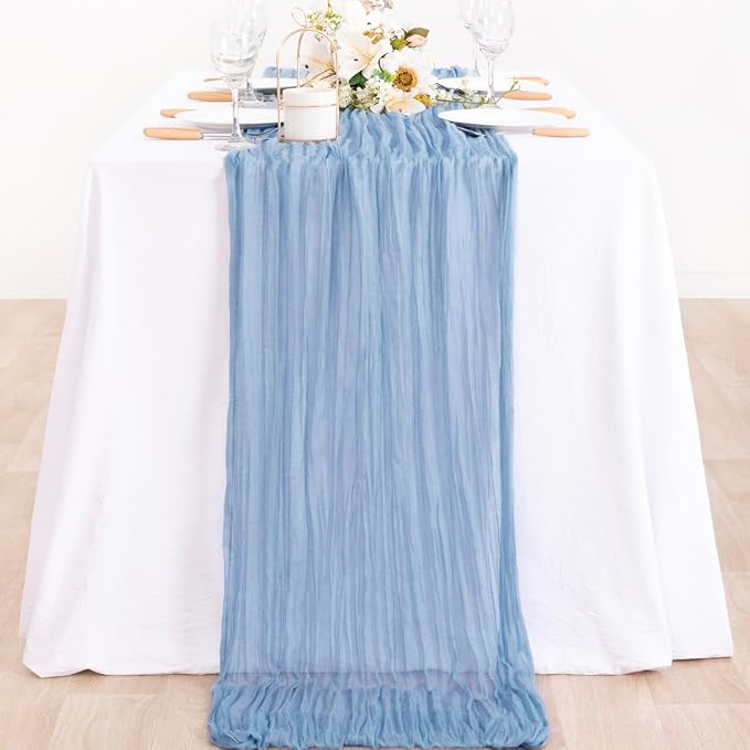 6 Pack Dusty Blue Cheesecloth Table Runner 10ft Boho Gauze Centerpiece | - Image 4