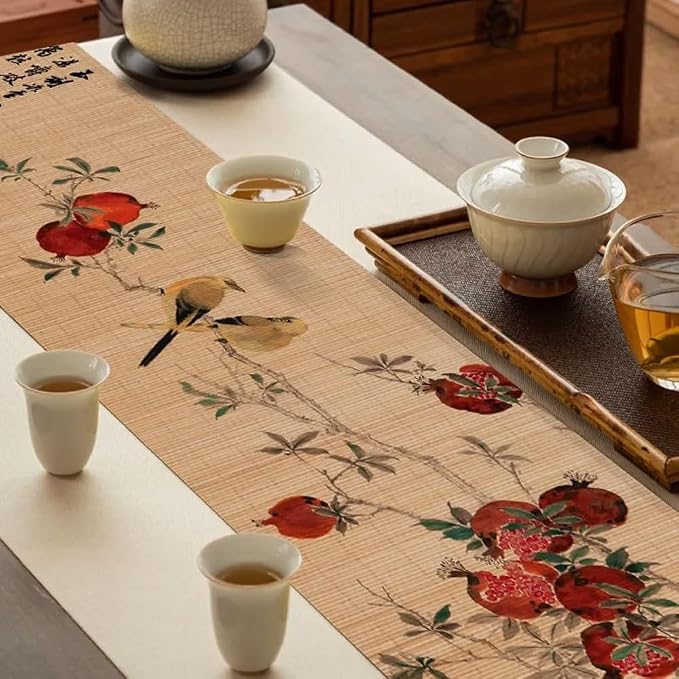 Asian Style Bamboo Table Runner, Ancient Chinese Paintings Zen Table Mat - Image 4