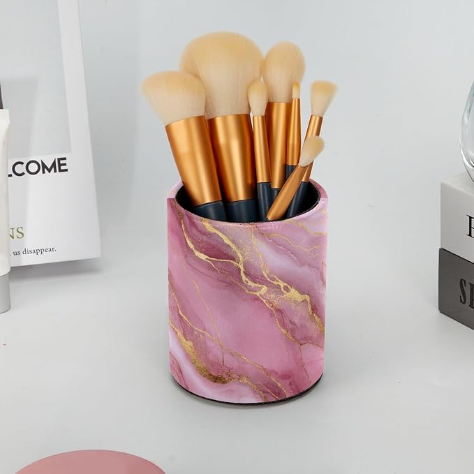 Pink Gold Marble Leather Pen Holder - Image 6