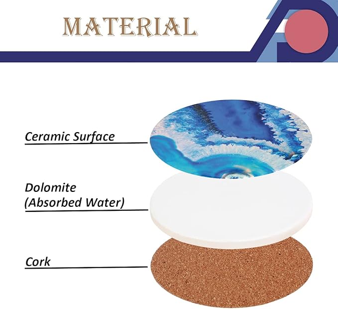 4-Piece Round Absorbent Ceramic Coaster Set with Cork Base – Durable Drink Coasters for Mugs, Cups, and Tabletop Protection (Sunflower)