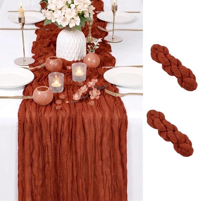 2 Pack Terracotta Cheesecloth Table Runner 17x108 Inch Boho Rustic Semi Sheer by Unknown