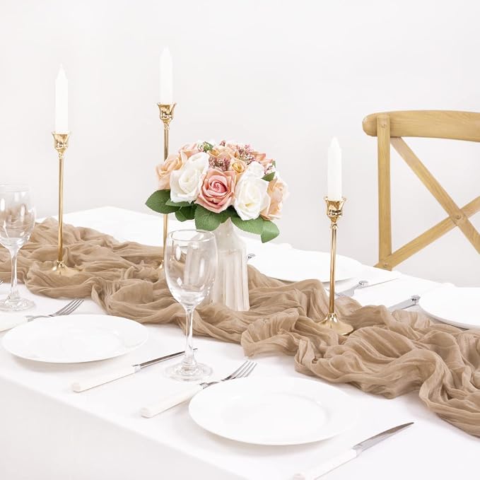 8 Pack Nude Cheesecloth Table Runner 10ft Boho Gauze Taupe Home Decor | - Image 5