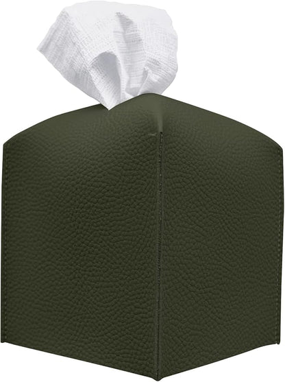 Carrotez Tissue Box Cover, [Refined] Modern PU Leather Square Tissue Box Holder - Decorative Holder/Organizer for Bathroom Vanity Countertop, Night Stands, Office Desk & Car 5"X5"X5" - Khaki