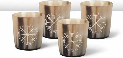 Handicrafts Home Viking Horn Shot Glasses Set of 4, Handmade Natural Ox Horn by HandicraftsHome