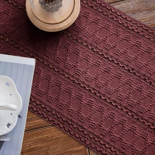 Macrame Table Runner Burgundy Boho Table Runners - Image 7