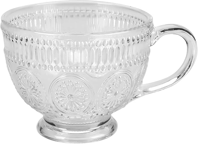 Vintage Coffee Mug 14 Oz Clear Embossed Glass Tea Cup by SIQITECHNO
