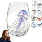 Artisanal Blue Ringed Octopus Glassware, 3D Ocean Glass Wine Glass，Jellyfish | by Unknown