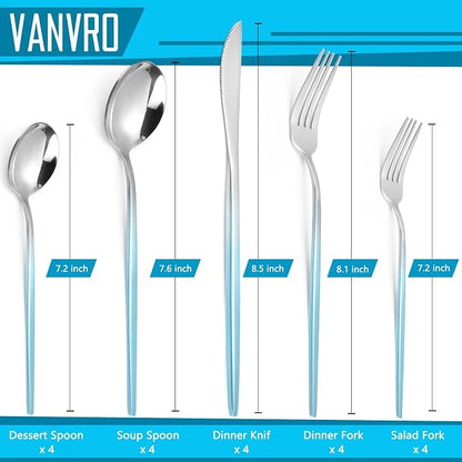 VANVRO Gradient Blue Silverware Set, 20 Piece Stainless Steel Flatware Set - Image 2