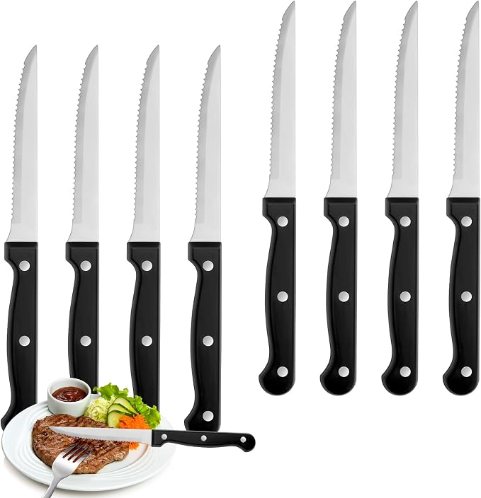 Steak Knives Set of 8, Sharp Triple Rivet Steak Knife Sets, High-Carbon by WISKEMA