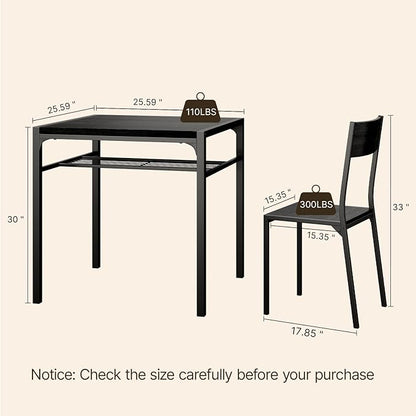 Gizoon Dining Table Set for 2, 3 Piece Kitchen Table with 2 Chairs for Small Space, Apartment, Kitchen, Dining Room, Space-Saving