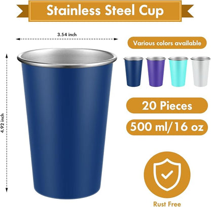Mimorou 20 Pack 16 oz Stainless Steel Pint Cups Metal Cups Unbreakable Drinking - Image 2