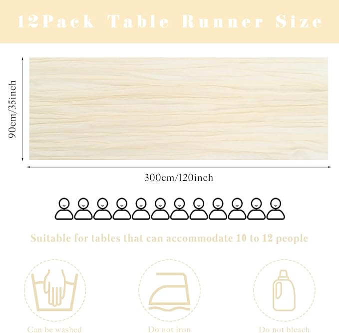 12 Pcs Beige Cheesecloth Table Runner 10FT Runner - Image 3