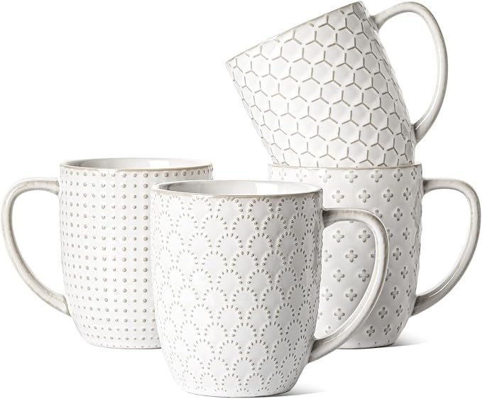 LE TAUCI Coffee Mugs 16 oz, Ceramic Mug Set, Embossment Cups by LETAUCI
