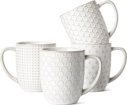 LE TAUCI Coffee Mugs 16 oz, Ceramic Mug Set, Embossment Cups by LETAUCI