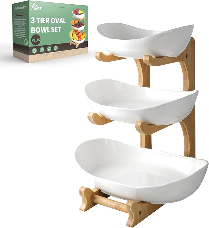 Seven Sparta 3 Tier Fruit Bowl for Kitchen Counter / Ceramic Serving Bowls by SevenSparta