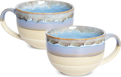 Ceramic Jumbo Coffee Mug Set of 2, 23 Oz, Large Mug Soup Bowls by Bosmarlin