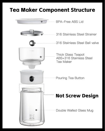 ZENS Modern Glass Infuser Pot, One Touch Tea Maker - Image 5