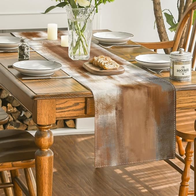 Artoid Mode Brown Abstract Modern Art Table Runner, Seasonal Farmhouse Style - Image 4