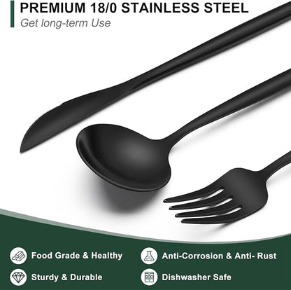 Matte Black Silverware Set 20 Piece, Wildone Stainless Steel Flatware Set - Image 3