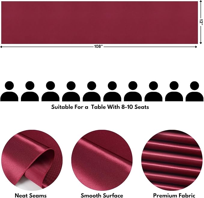Burgundy Satin Table Runner, 12x108 Inches, 2 Pack | Premium Satin, Smooth - Image 7