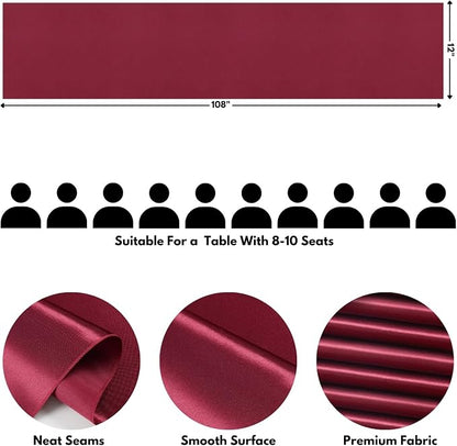 Burgundy Satin Table Runner, 12x108 Inches, 2 Pack | Premium Satin, Smooth - Image 7