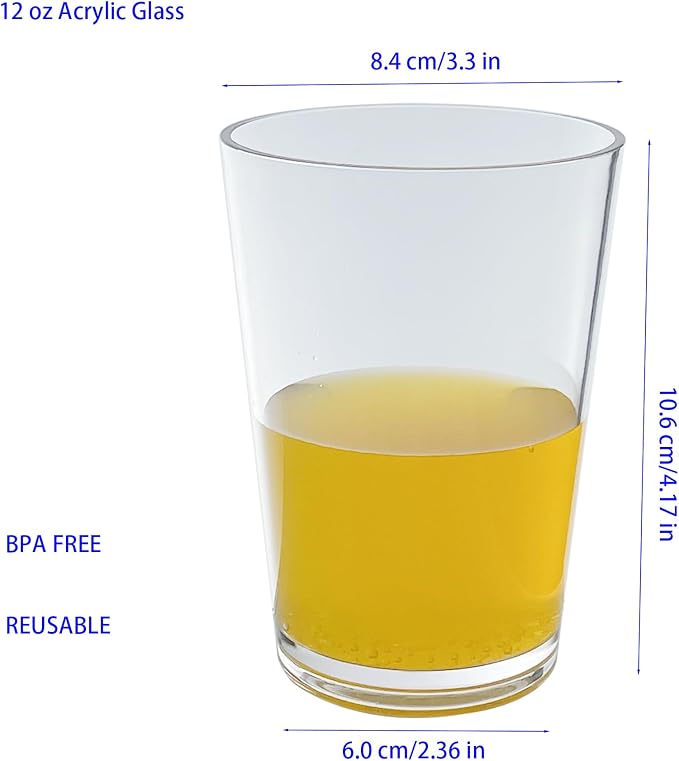 Clear Plastic Reusable Drinking Glasses set 6, 12oz Iced Tea Cups | BPA Free - Image 5