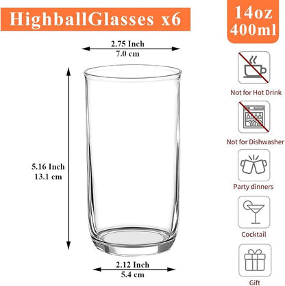 HOMQUEN 14oz Highball Glasses, PET Clear Plastic Water Glasses, Beer Glasses - Image 2