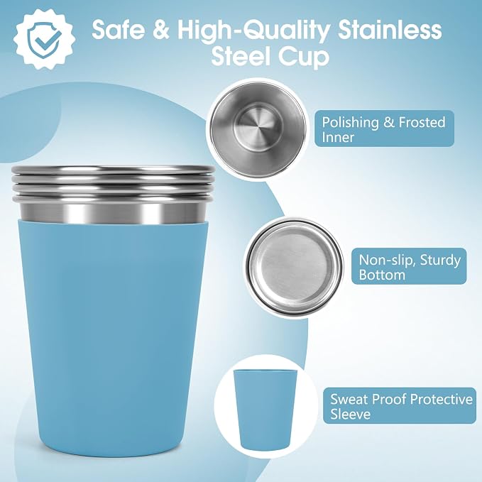 Stainless Steel Cups for Kids and Toddlers, 12oz Stackable Stainless Steel Kids - Image 3
