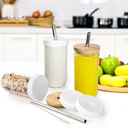 Yesland 6 Pack Glass Cups with Lids and Straws, 24 oz Mason Jar Smoothie Cup - Image 7