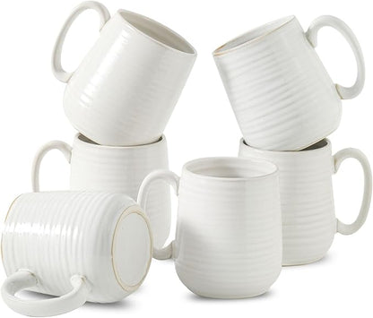 HASENSE Coffee Mugs Set of 6, 15 oz Ceramic Coffee Cups, Clay-Infused White | by Hasense