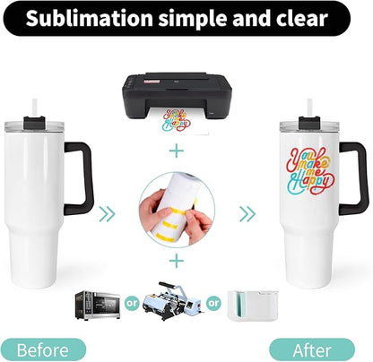 40 oz Sublimation Tumblers with Black Handle Lid and Straw 12 Pack Stainless Steel Double Wall Vacuum Insulated Travel Mug Cup Bulk Sublimation Blank for DIY Gift