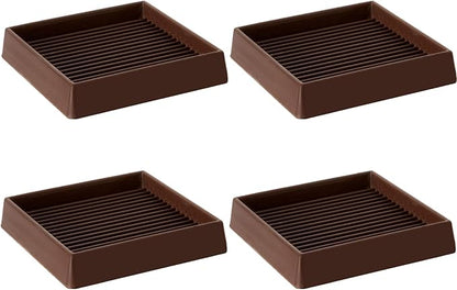 4X4 Rubber Caster Cups, Non Slip Furniture Pads, Anti-Slip Gripper, Anti Skid Furniture Feet, Anti Slide Floor Protector for Bed Couch Stoppers (Brown, 4 Pack)