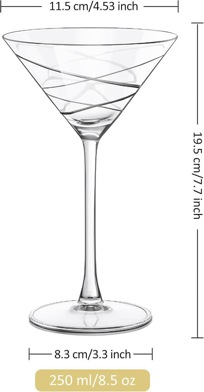 Joeyan Handmade Etched Martini Glasses, Crystal Cocktail Glassware - Image 7