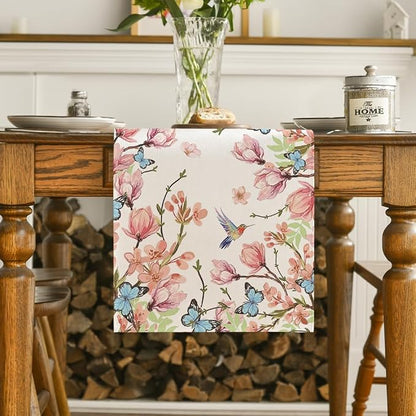 Artoid Mode Flowers Bird Butterfly Spring Table Runner, Seasonal Kitchen Dining - Image 2