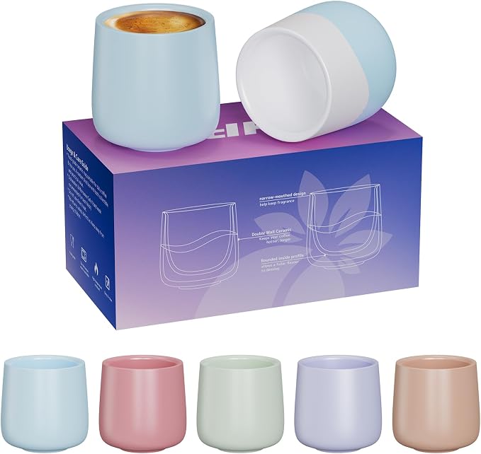 Ceramic Espresso Cups Set of 2, 3oz Double Wall Demitasse Cups | Collectible by DHPO