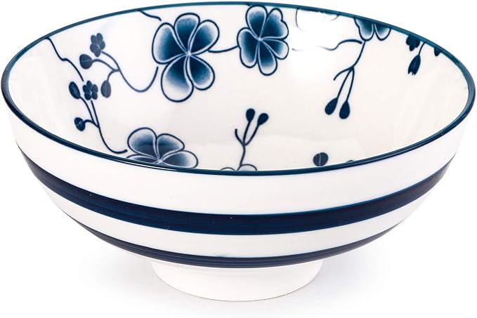 Foraineam 6 Pieces Blue and White Floral Rice Bowl Set 8 oz Japanese Style - Image 3