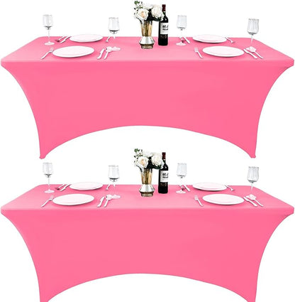 2-Pack 6ft Spandex Table Covers for Rectangle Standard Folding Tables - Wrinkle Resistant Stretch Tablecloths - Ultimate Fitted Table Protector for Parties, Trade Shows, Banquet
