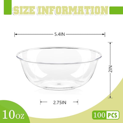 100 Pack 10 oz Clear Plastic Bowls, Disposable Salad Serving Bowls | - Image 2