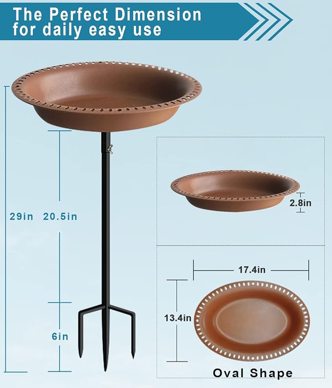 Koutemie Bird Bath for Outside 1-¼ Gallon Detachable, Deep Brown, 29 Inch | - Image 2