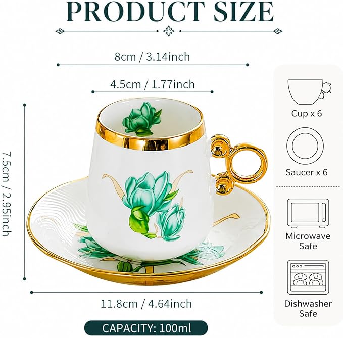 Porcelain Tea Cups and Saucers Set - Image 2