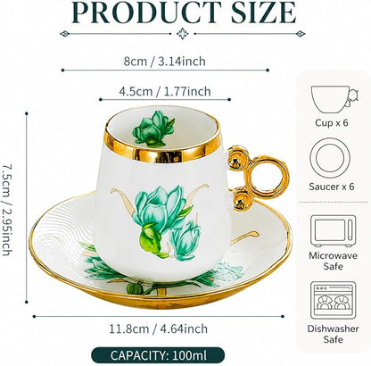 Porcelain Tea Cups and Saucers Set - Image 2