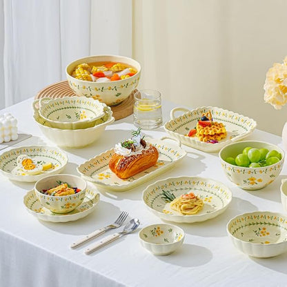 Ceramic Dinnerware Set, Floral Plates and Bowls Sets, Microwave & Dishwasher - Image 2