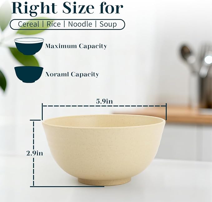Wheat Straw Bowls Set of 8, Unbreakable Cereal Bowl 26 OZ, Microwave and - Image 2