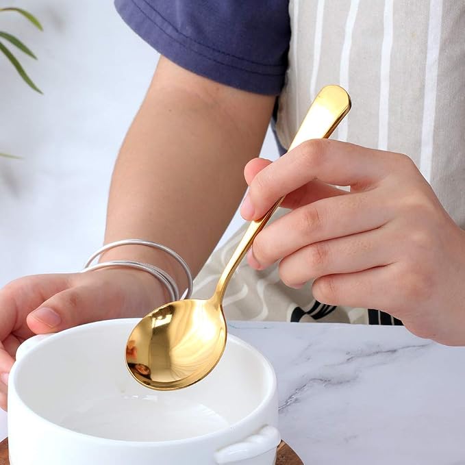 Broth Round Spoon Set, 11-Piece Reusable Stainless Steel Dinner Table Cereal - Image 3