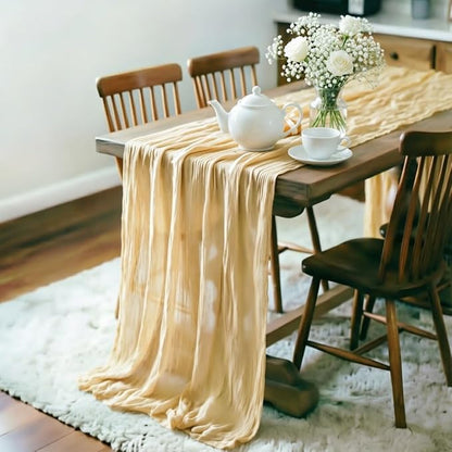 Beige Cheesecloth Table Runner 120 Inches 10 Ft Gauze Table Runner | Summer - Image 3
