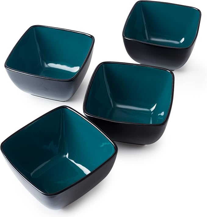 AmorArc 32oz Square Cereal Soup Bowls, Stoneware Bowls Set of 4 by AmorArc