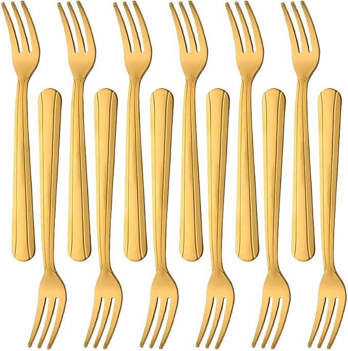 Oyster Fork Set of 12, 5.4 Inch Stainless Steel Cocktail Forks, 3 Tines Mini by KitchenDining