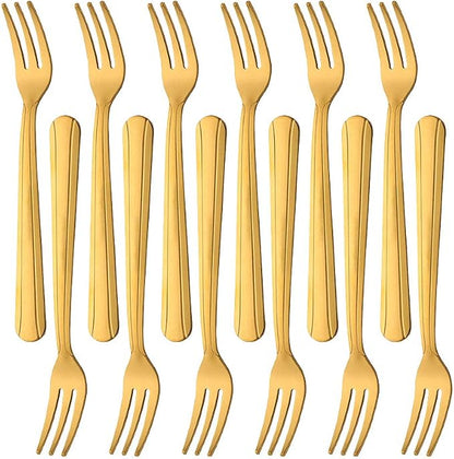 Oyster Fork Set of 12, 5.4 Inch Stainless Steel Cocktail Forks, 3 Tines Mini by KitchenDining